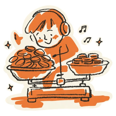 Balance scales with one pan heaped with coins and the other nearly empty