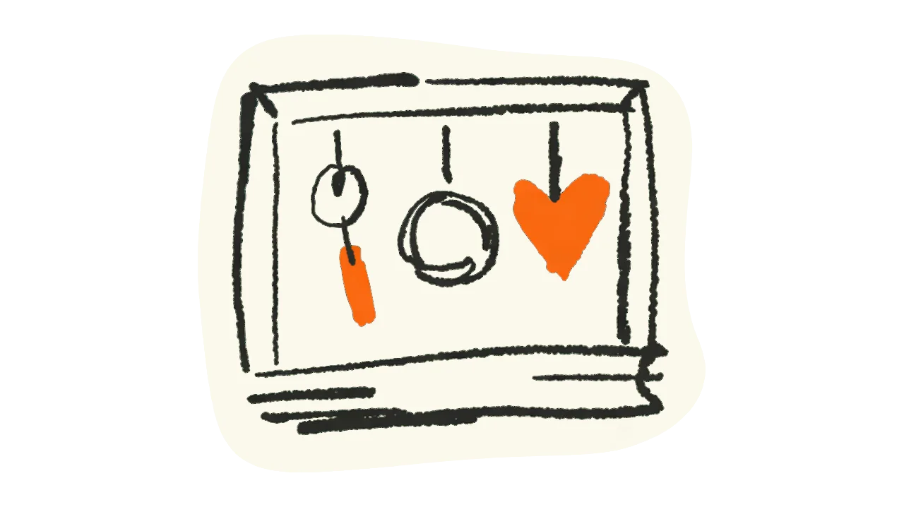 Sketch of artist's organized fan funnel workspace
